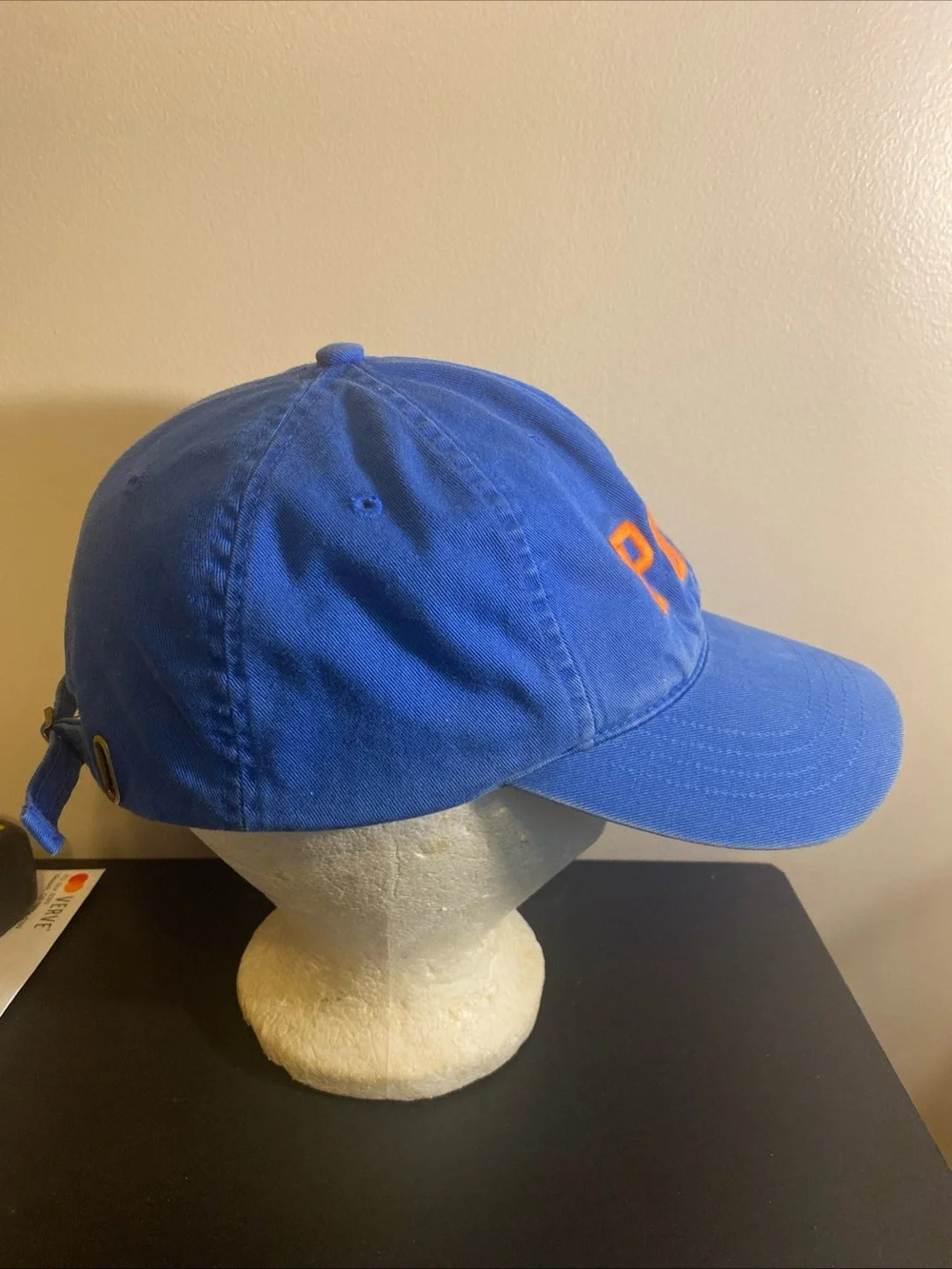 Vintage Polo Ralph Lauren Sport Spellout Hat Blue Orange Strapback Cap 90s